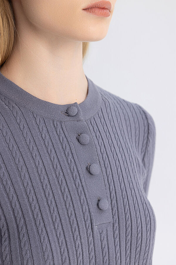  Yuvarlak Yaka Saç Örgü Touch Me Tunik Kurşun - 5