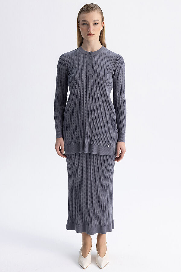  Yuvarlak Yaka Saç Örgü Touch Me Tunik Kurşun - 6