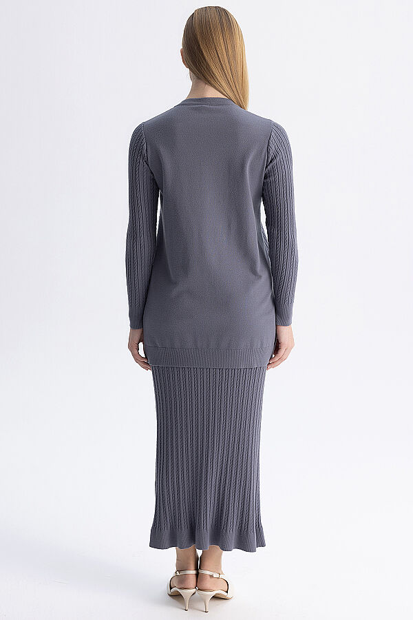  Yuvarlak Yaka Saç Örgü Touch Me Tunik Kurşun - 8