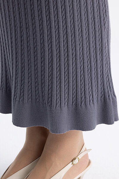  Yuvarlak Yaka Saç Örgü Touch Me Tunik Kurşun - 9