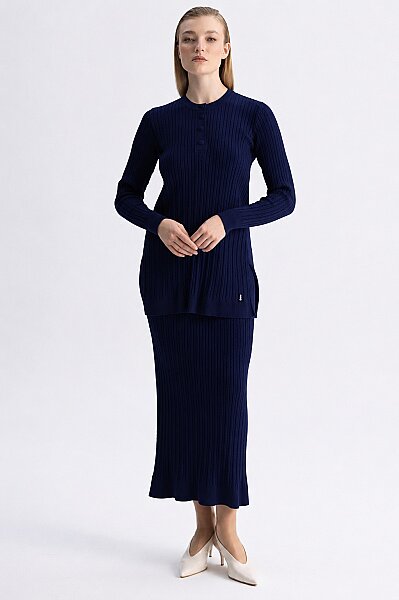  Yuvarlak Yaka Saç Örgü Touch Me Tunik Lacivert - MISS DALIDA (1)