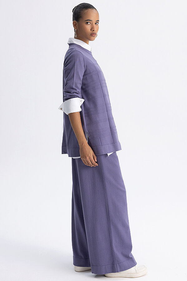 Ekose Desenli Triko Tunik Lila - 4