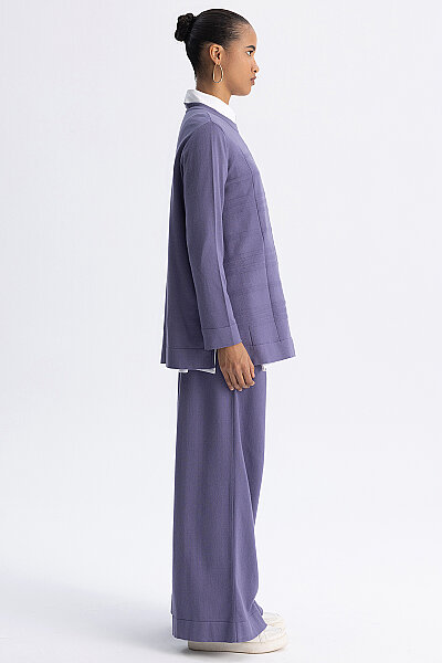 Ekose Desenli Triko Tunik Lila - 6