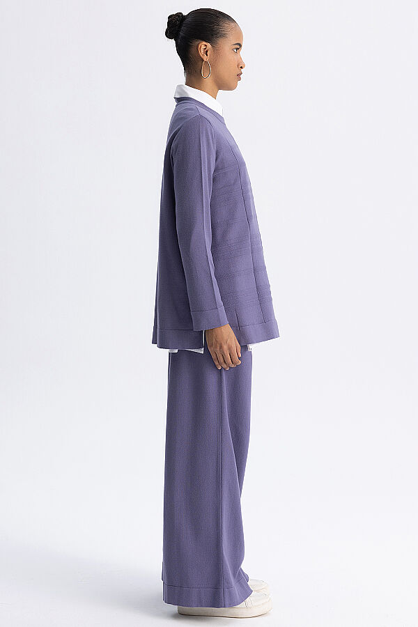 Ekose Desenli Triko Tunik Lila - 6