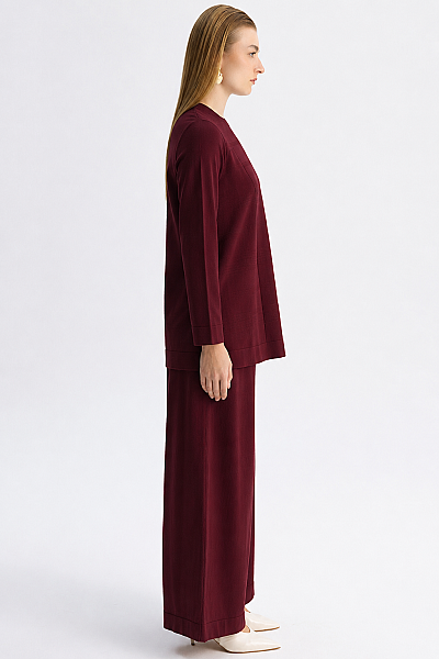 Ekose Desenli Triko Tunik Bordo - MISS DALIDA (1)
