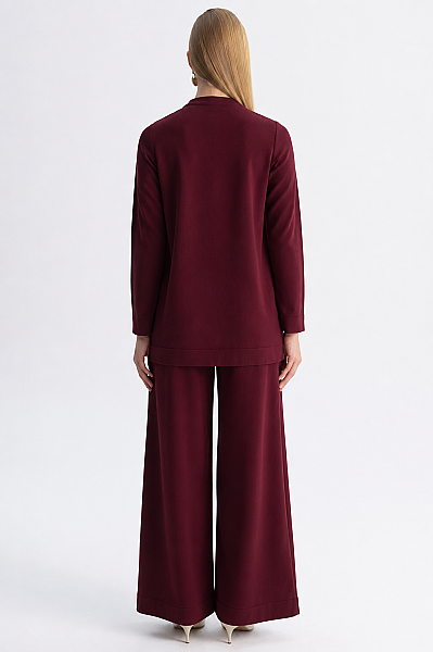 Ekose Desenli Triko Tunik Bordo - 3