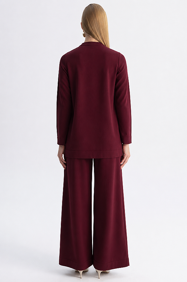 Ekose Desenli Triko Tunik Bordo - 3