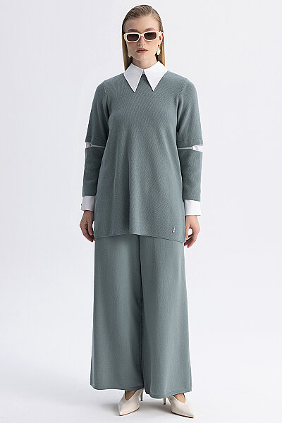 Manşet Detaylı Triko Tunik Mint 