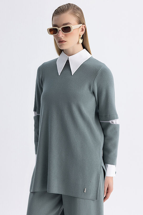 Manşet Detaylı Triko Tunik Mint - 2
