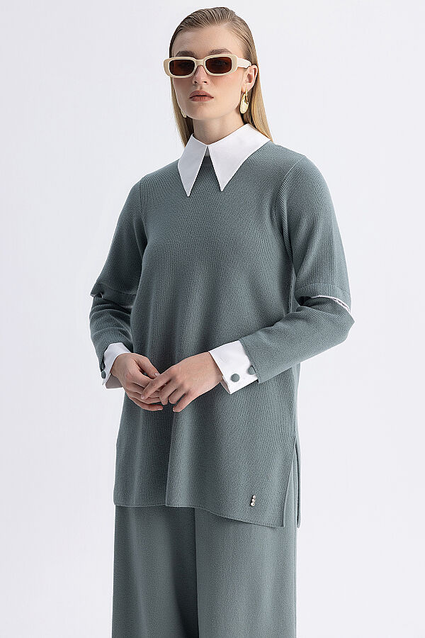 Manşet Detaylı Triko Tunik Mint - 3