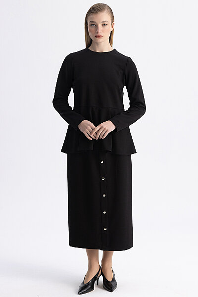 Basic Kesim Volan Detaylı Tunik Siyah 