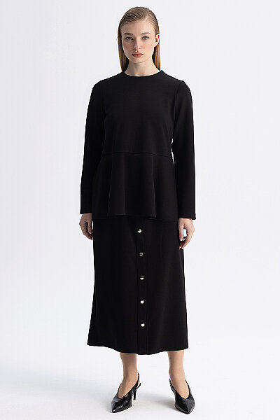 Basic Kesim Volan Detaylı Tunik Siyah - MISS DALIDA (1)
