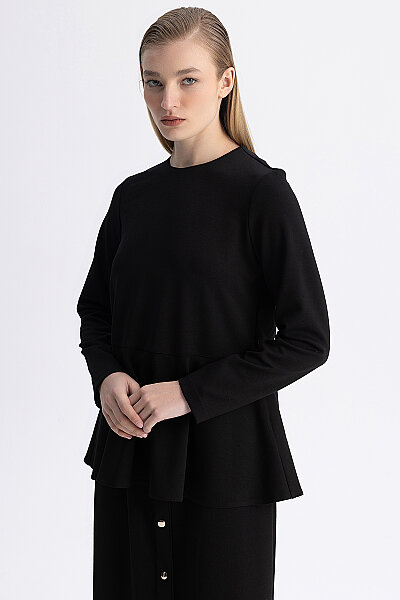 Basic Kesim Volan Detaylı Tunik Siyah - 3