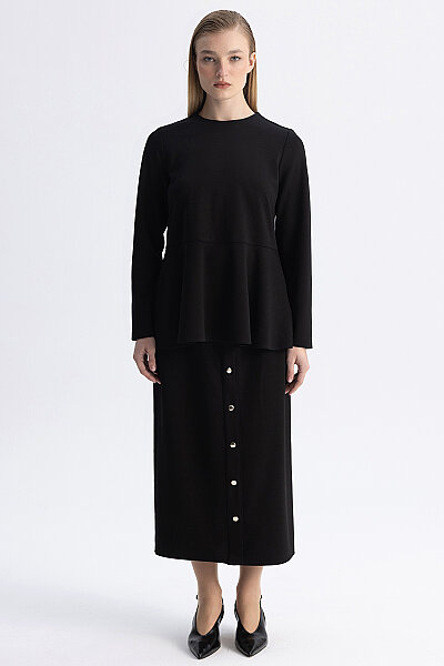 Basic Kesim Volan Detaylı Tunik Siyah - 5
