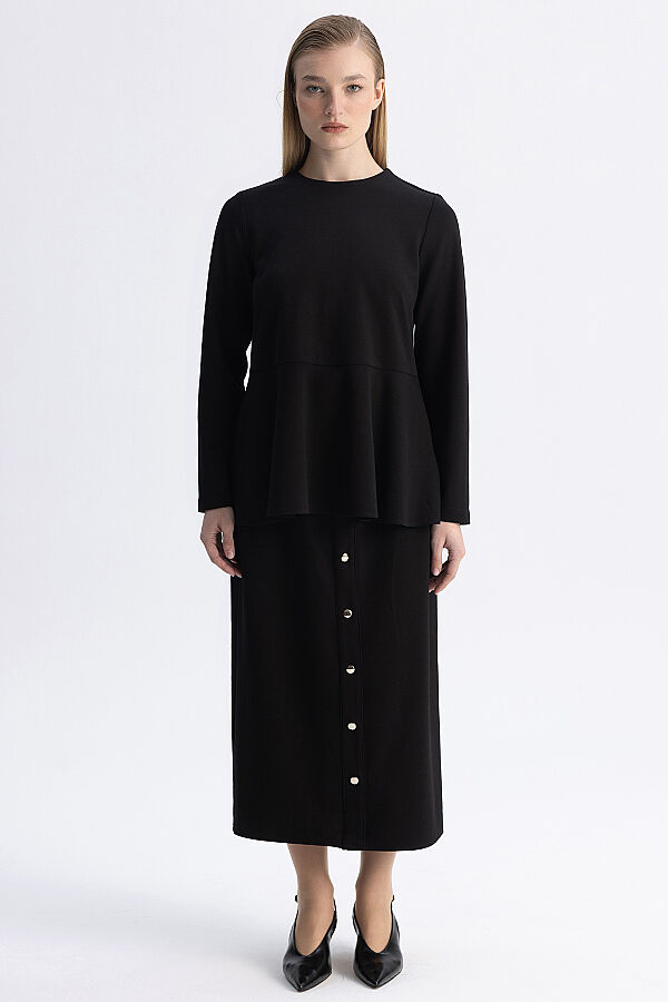 Basic Kesim Volan Detaylı Tunik Siyah - 5