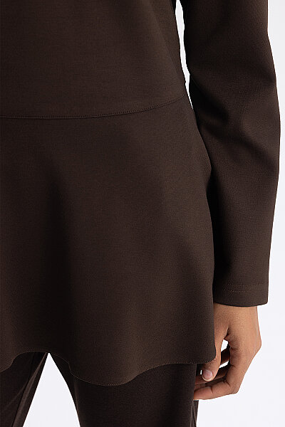 Basic Kesim Volan Detaylı Tunik Kahverengi - 5