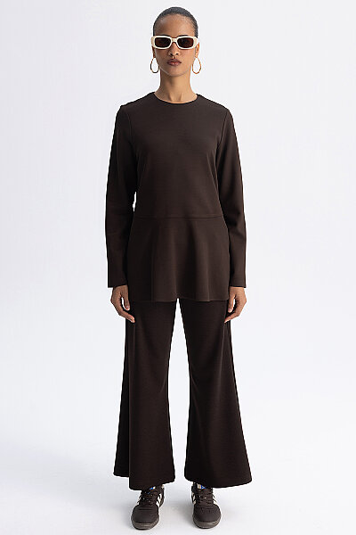 Basic Kesim Volan Detaylı Tunik Kahverengi - 6