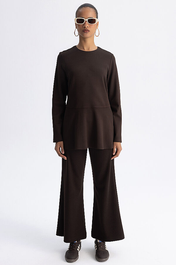 Basic Kesim Volan Detaylı Tunik Kahverengi - 6