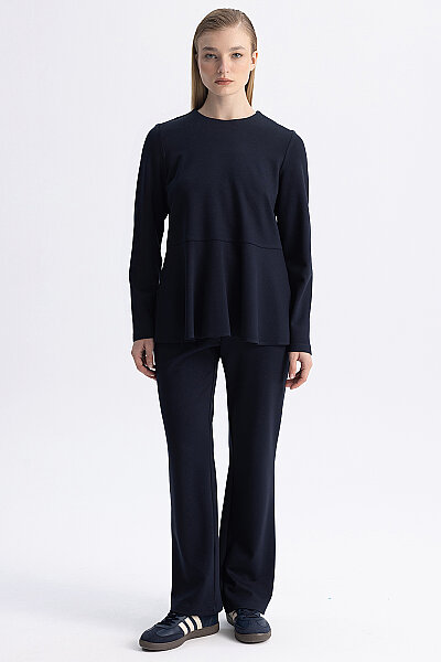 Basic Kesim Volan Detaylı Tunik Lacivert - 1