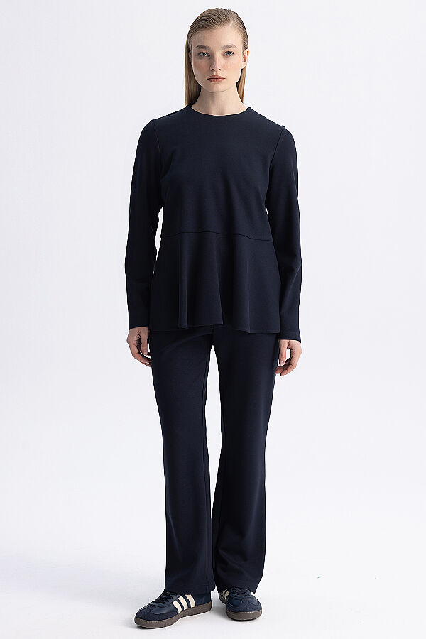 Basic Kesim Volan Detaylı Tunik Lacivert - 1