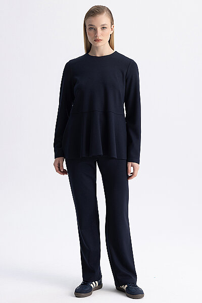 Basic Kesim Volan Detaylı Tunik Lacivert - 2