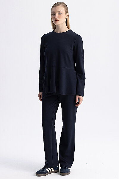 Basic Kesim Volan Detaylı Tunik Lacivert - 3