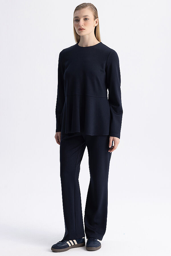 Basic Kesim Volan Detaylı Tunik Lacivert - 3