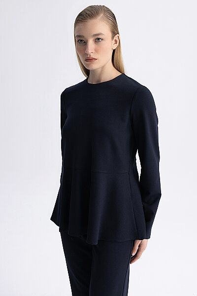Basic Kesim Volan Detaylı Tunik Lacivert - 4
