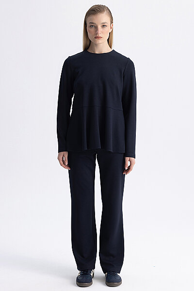 Basic Kesim Volan Detaylı Tunik Lacivert - 5