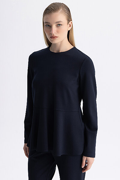 Basic Kesim Volan Detaylı Tunik Lacivert - 7