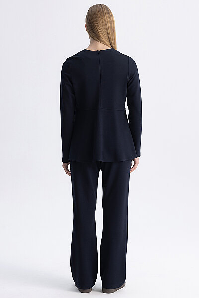 Basic Kesim Volan Detaylı Tunik Lacivert - 9