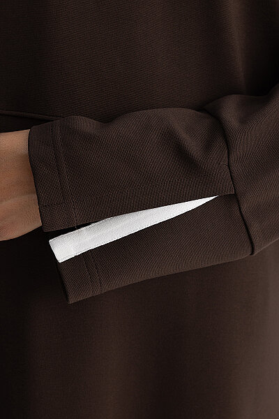 Minimal Kesim Kontrast Yaka Tunik Kahverengi - 4