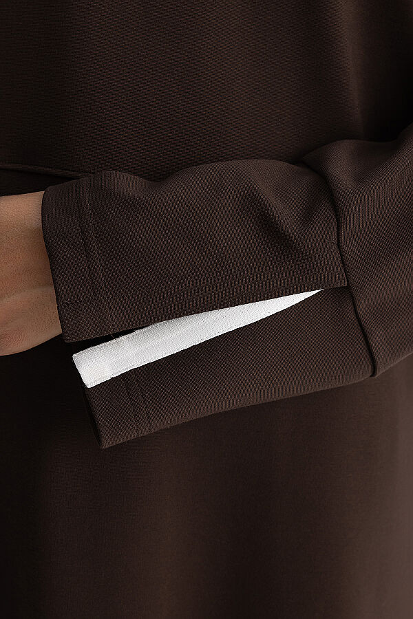 Minimal Kesim Kontrast Yaka Tunik Kahverengi - 4