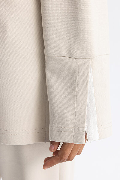 Minimal Kesim Kontrast Yaka Tunik Ekru - 4