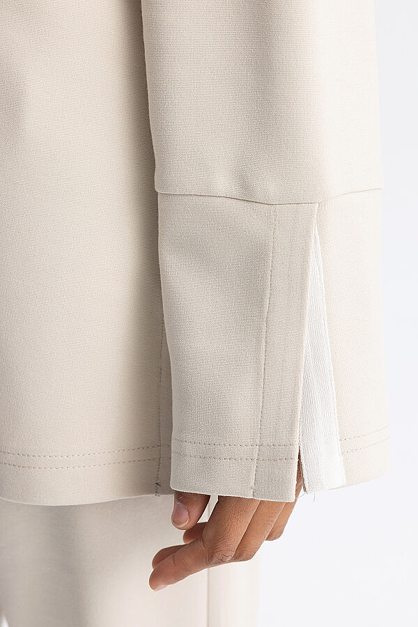 Minimal Kesim Kontrast Yaka Tunik Ekru - 4
