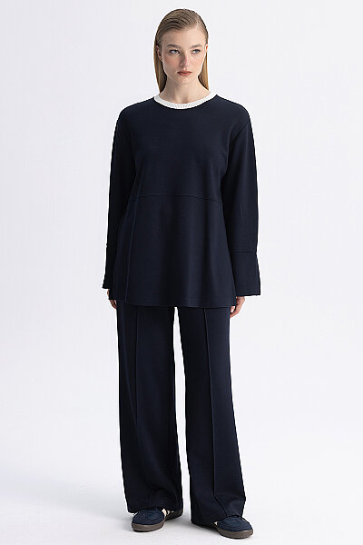 Minimal Kesim Kontrast Yaka Tunik Lacivert - MISS DALIDA (1)