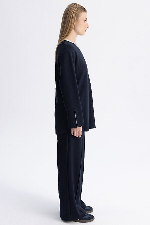 Minimal Kesim Kontrast Yaka Tunik Lacivert - 7