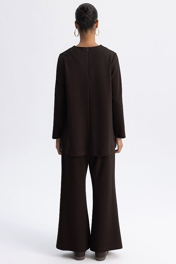Minimal Kesim Yuvarlak Yaka Tunik Kahverengi - 7