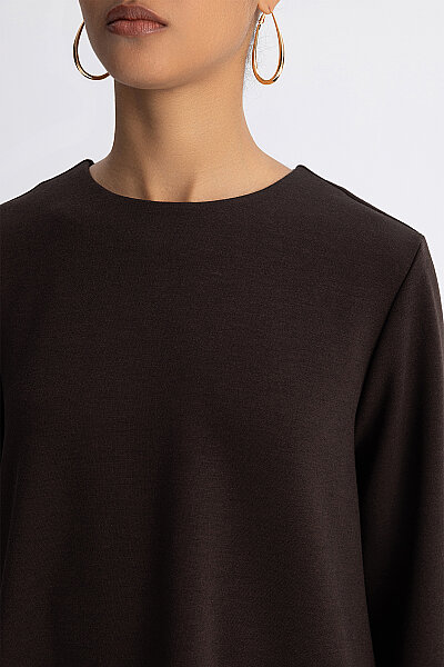 Minimal Kesim Yuvarlak Yaka Tunik Kahverengi - 10