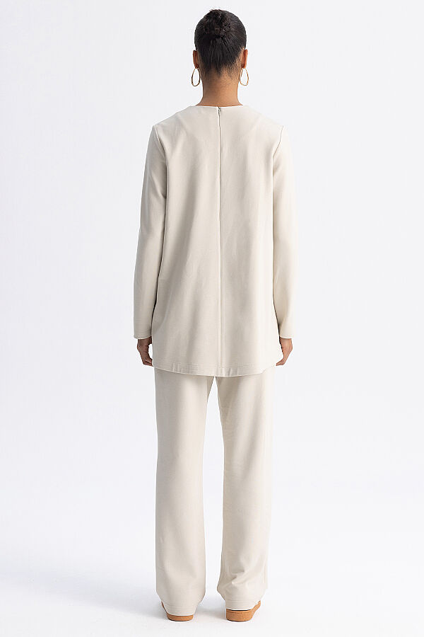 Minimal Kesim Yuvarlak Yaka Tunik Ekru - 5