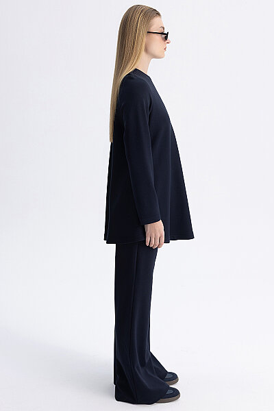 Minimal Kesim Yuvarlak Yaka Tunik Lacivert - 8