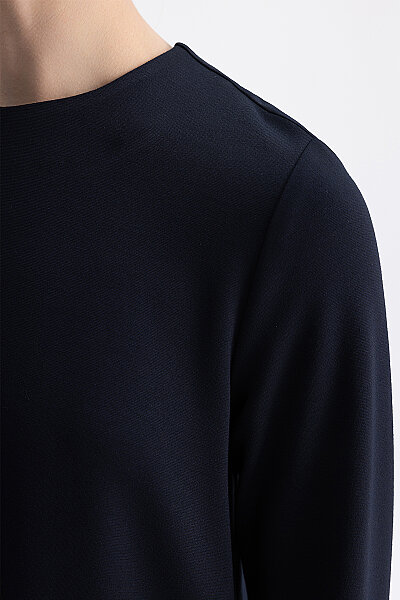 Minimal Kesim Yuvarlak Yaka Tunik Lacivert - 9