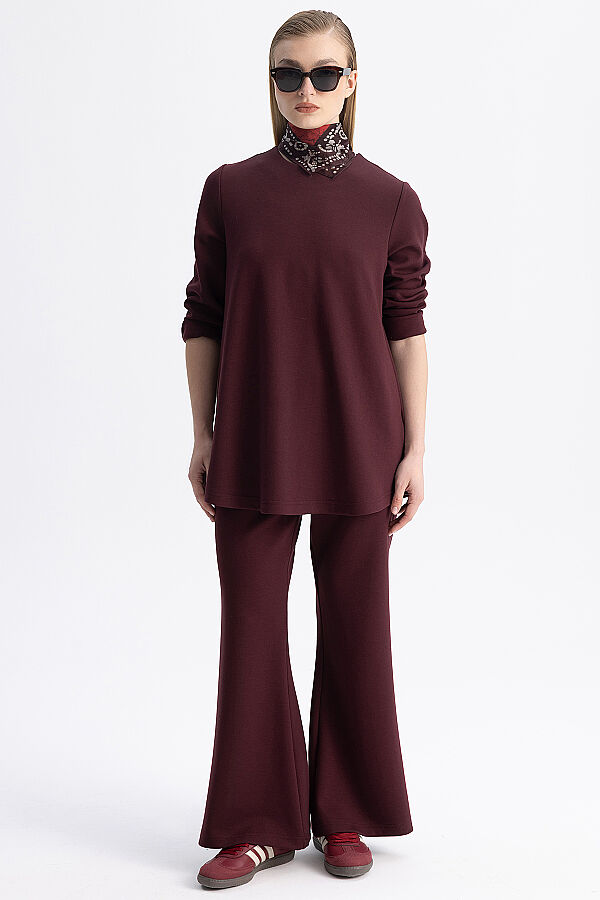 Minimal Kesim Yuvarlak Yaka Tunik Bordo - 1