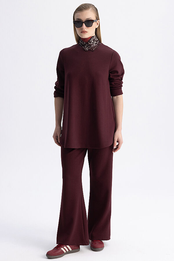 Minimal Kesim Yuvarlak Yaka Tunik Bordo - 2