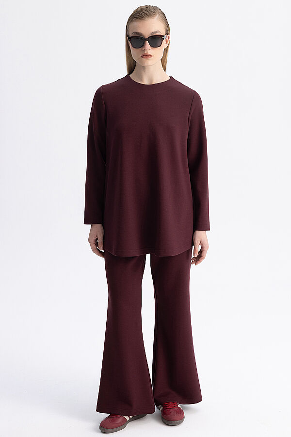Minimal Kesim Yuvarlak Yaka Tunik Bordo - 5