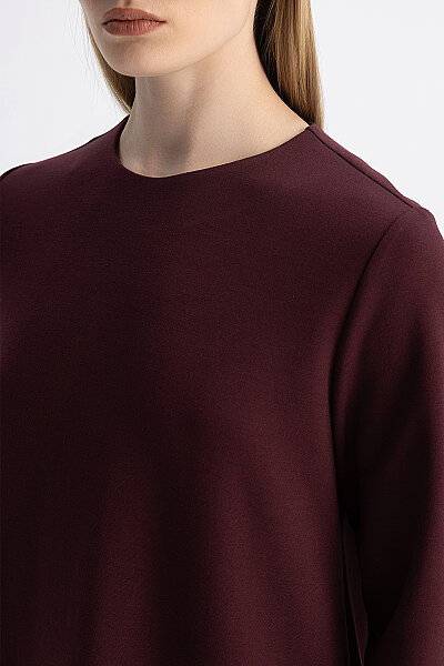 Minimal Kesim Yuvarlak Yaka Tunik Bordo - 7