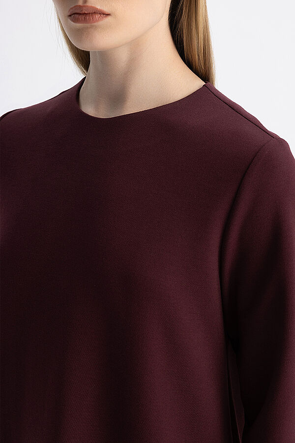 Minimal Kesim Yuvarlak Yaka Tunik Bordo - 7