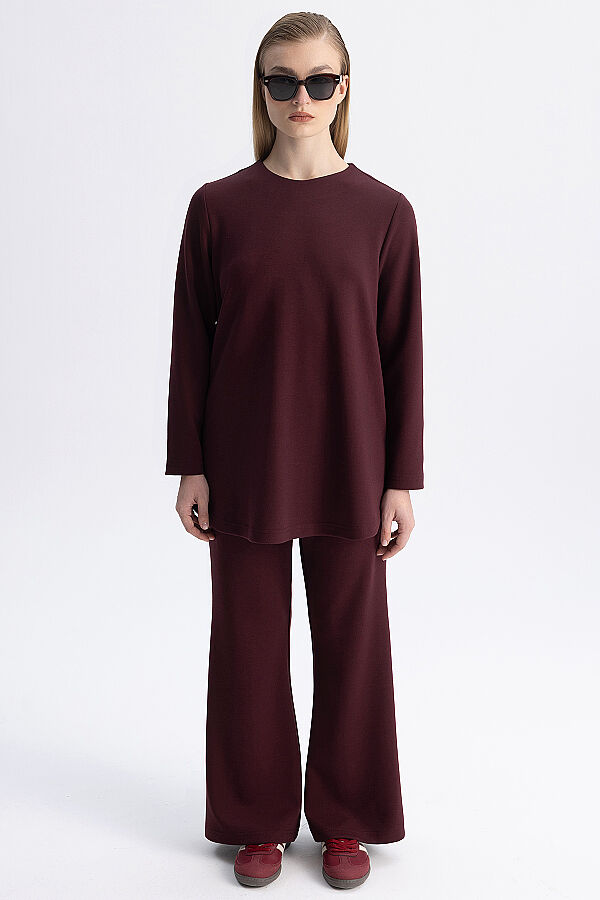 Minimal Kesim Yuvarlak Yaka Tunik Bordo - 8