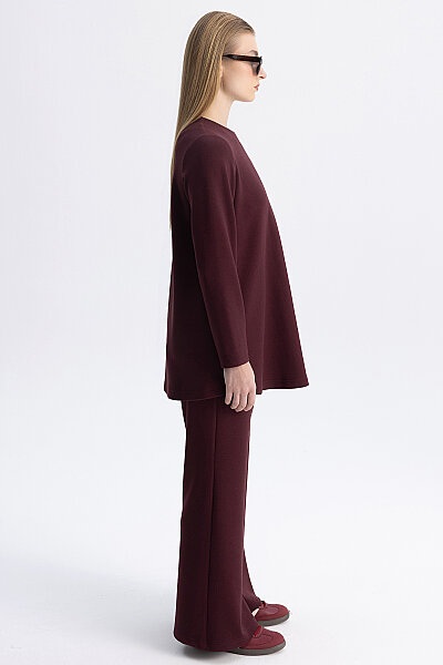 Minimal Kesim Yuvarlak Yaka Tunik Bordo - 9