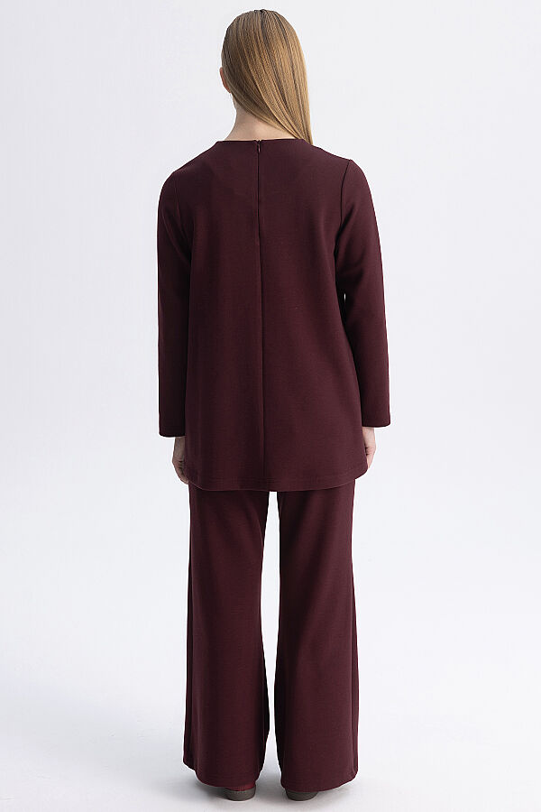 Minimal Kesim Yuvarlak Yaka Tunik Bordo - 10